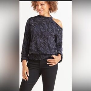 Allison Joy Black and Gray Cold Shoulder Top